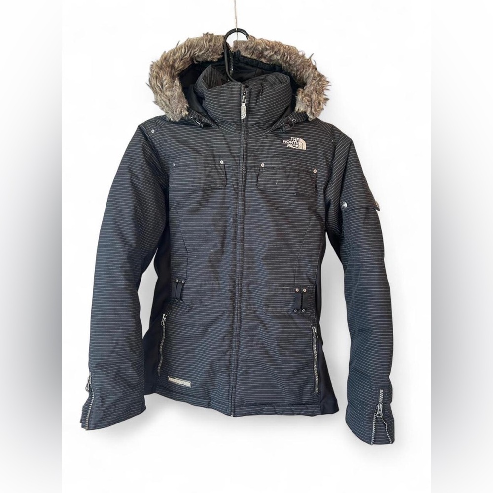 The North Face Steep Tech Down Jacket Womens M Faux Fur Hood Black